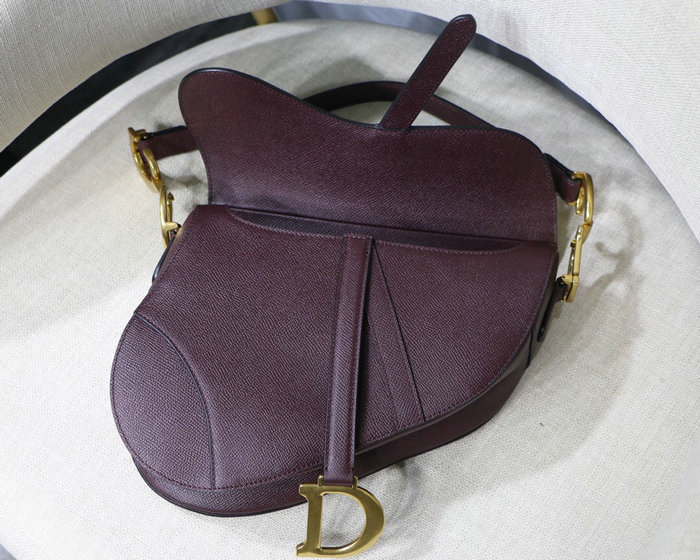 Dior Grained Calfskin Saddle Bag Burgundy M9001