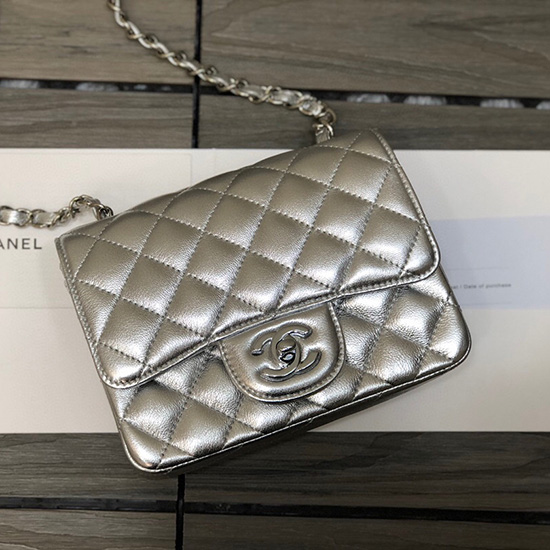 Classic Chanel Lambskin Mini Flap Bag Silver CF1115