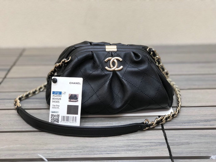 Chanel Supple Leather Clutch with Chain Black AS2493