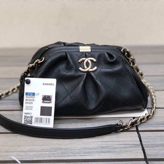 Chanel Supple Leather Clutch with Chain Black AS2493