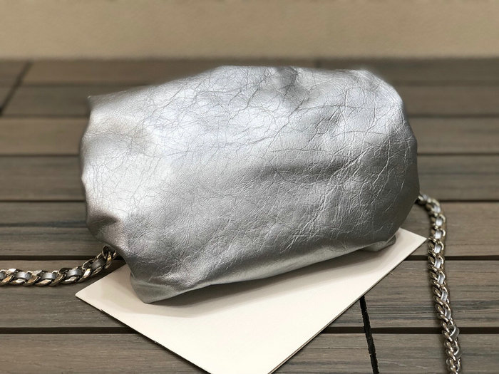Chanel Supple Leather Clutch with Chain Silver AS2493
