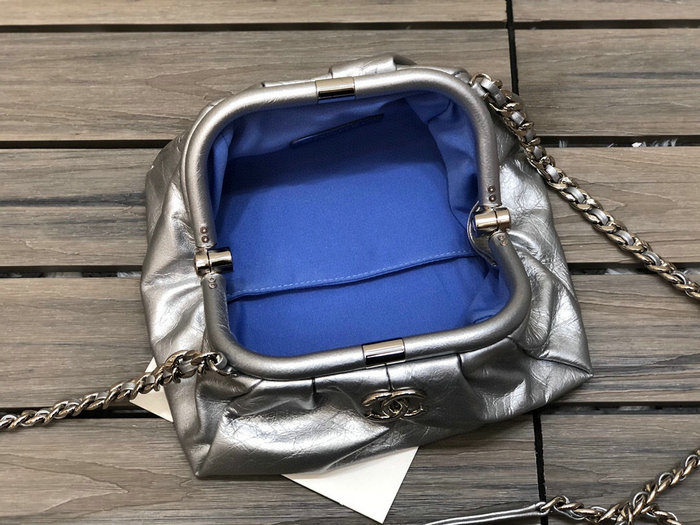 Chanel Supple Leather Clutch with Chain Silver AS2493