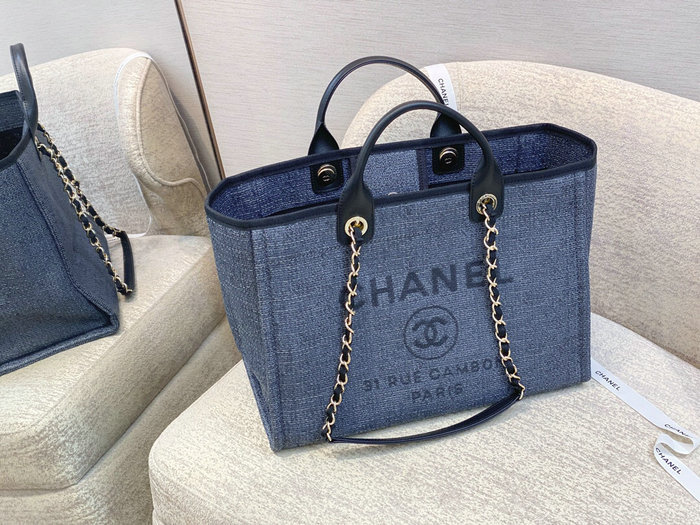 Chanel Canvas Large Deauville Shopping Bag Blue AS66941