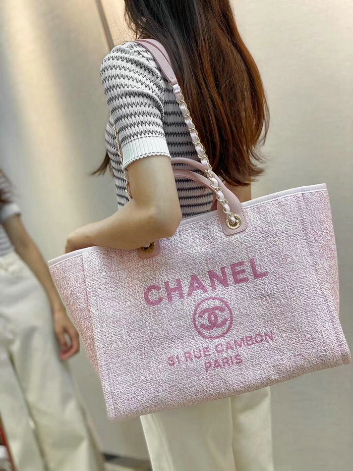 Chanel Canvas Large Deauville Shopping Bag Pink AS66941