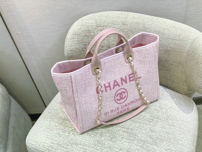 Chanel Canvas Large Deauville Shopping Bag Pink AS66941