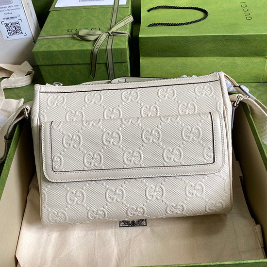 Gucci GG Embossed Messenger Bag White 658565