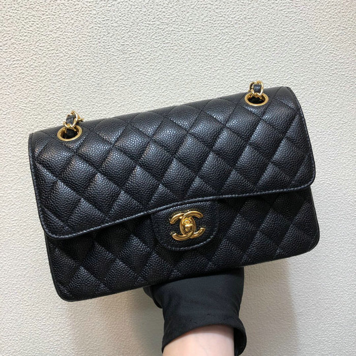 Small Classic Chanel Caviar Leather Flap Bag Black A01117