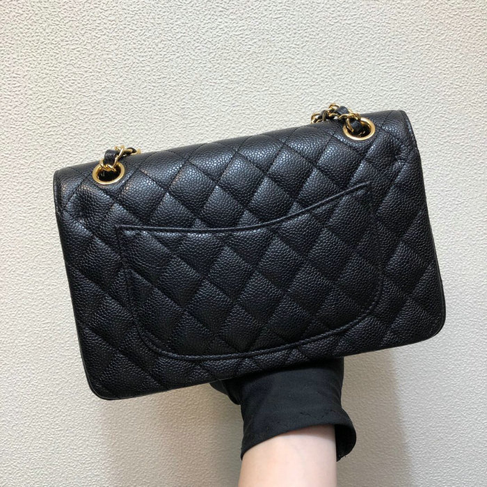 Small Classic Chanel Caviar Leather Flap Bag Black A01117