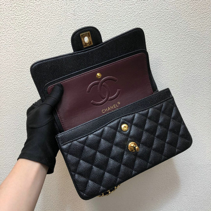 Small Classic Chanel Caviar Leather Flap Bag Black A01117