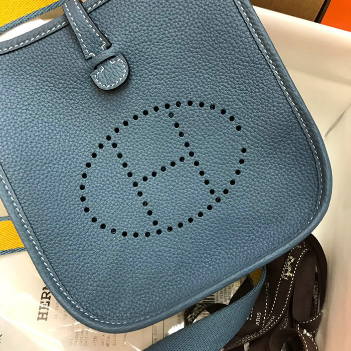 Hermes Togo Leather Mini Evelyne Bag Demin Blue H05634