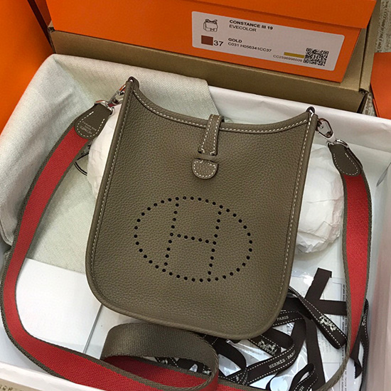 Hermes Togo Leather Mini Evelyne Bag Grey H05634