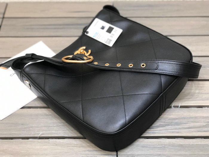 Chanel Calfskin Hobo Handbag Black AS2844