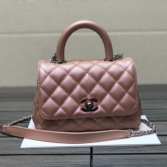 Chanel Mini Flap Bag with Top Handle Shiny Pink AS2215