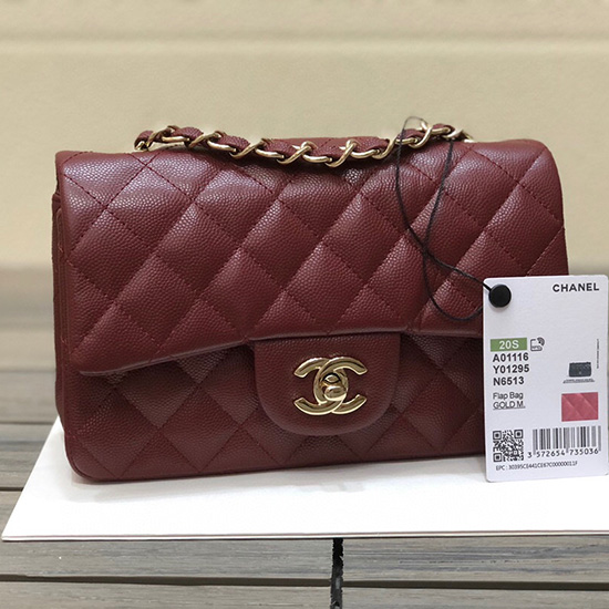 Classic Chanel Grained Calfskin Small Flap Bag Burgundy CF1116
