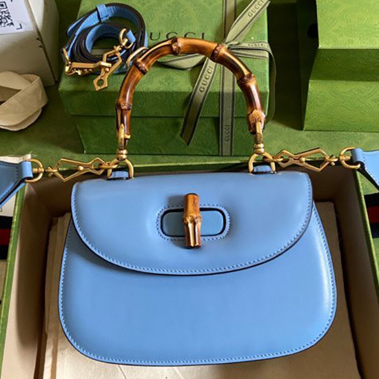Gucci Small top handle bag with Bamboo Blue 675797