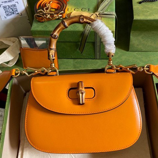 Gucci Small top handle bag with Bamboo Orange 675797
