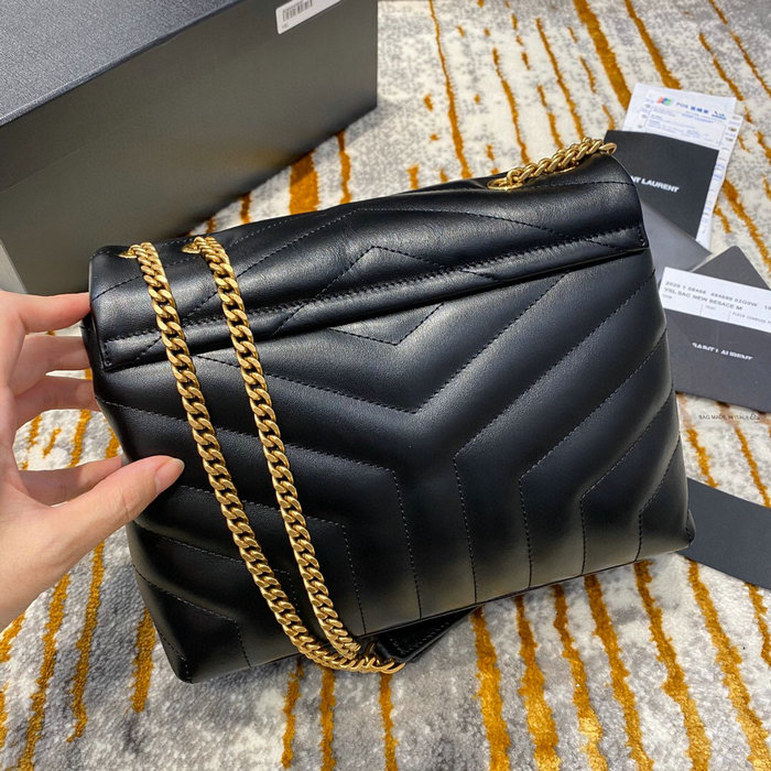 Saint Laurent Small Leather Loulou Chain Bag Black with Gold 494699