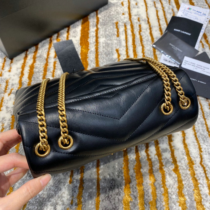 Saint Laurent Small Leather Loulou Chain Bag Black with Gold 494699
