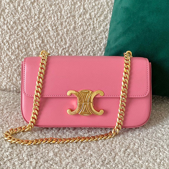 Celine Chain Shoulder Bag Triomphe Flamingo C35027