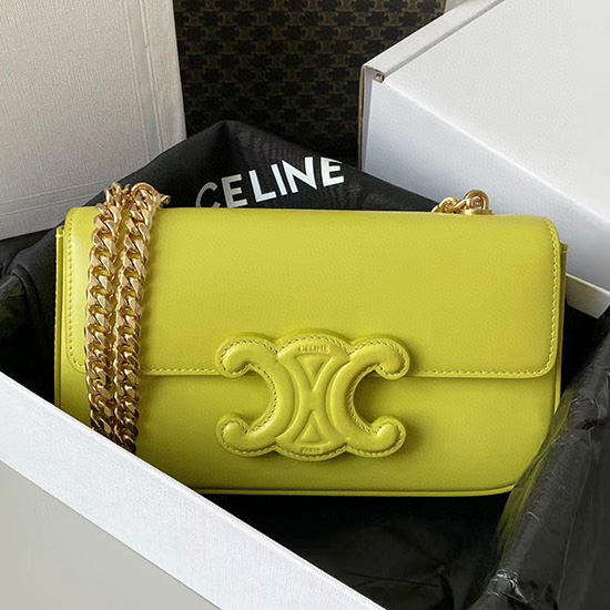 Celine Chain Shoulder Bag Triomphe Yellow C35026