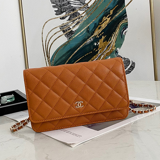 Chanel Grained Calfskin WOC Chain Wallet Brown AS0250