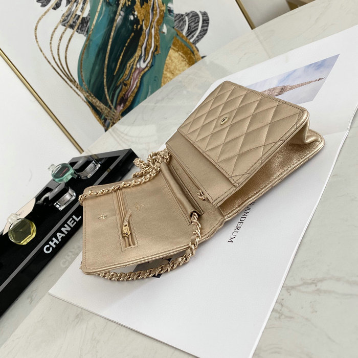 Chanel Lambskin Calfskin WOC Chain Wallet Gold AS0250