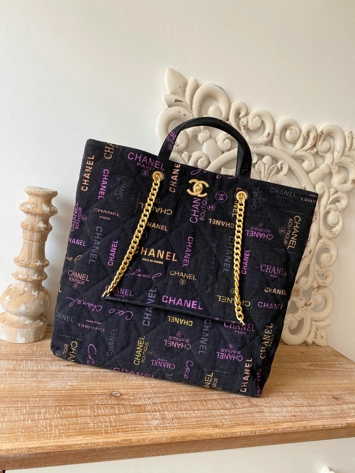 Chanel Denim Tote Bag Black AS3128