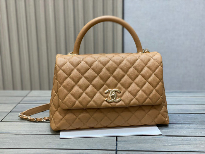 Chanel Flap Bag with Top Handle Brown A92991