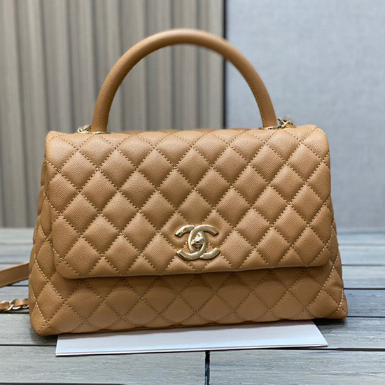 Chanel Flap Bag with Top Handle Brown A92991