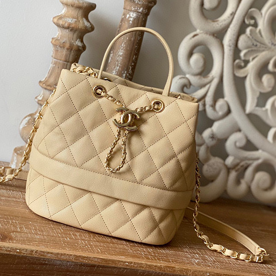 Chanel Grained Calfskin Drawstring Bag Beige AS8309