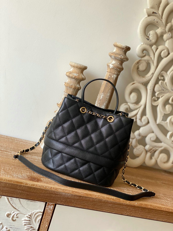 Chanel Grained Calfskin Drawstring Bag Black AS8309