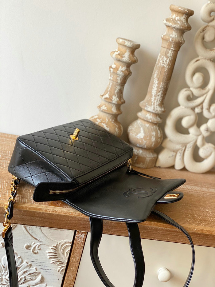 Chanel Lambskin Backpack Black A86