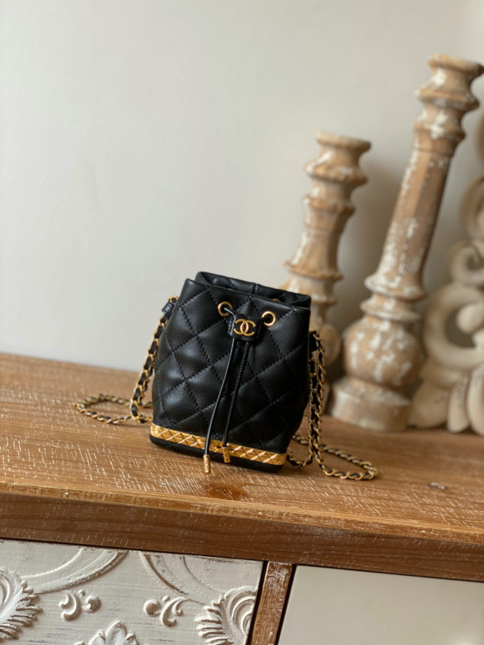 Chanel Lambskin Mini Drawstring Bag Black AP2750