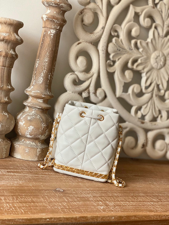 Chanel Lambskin Mini Drawstring Bag White AP2750