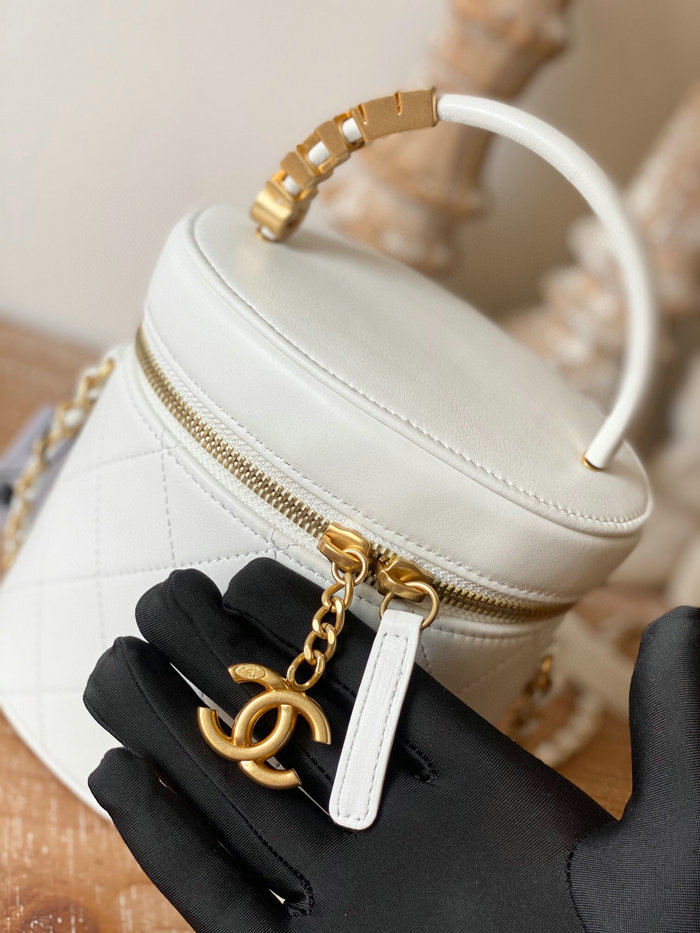 Chanel Lambskin Shoulder Bag with Top Handle White AS1625
