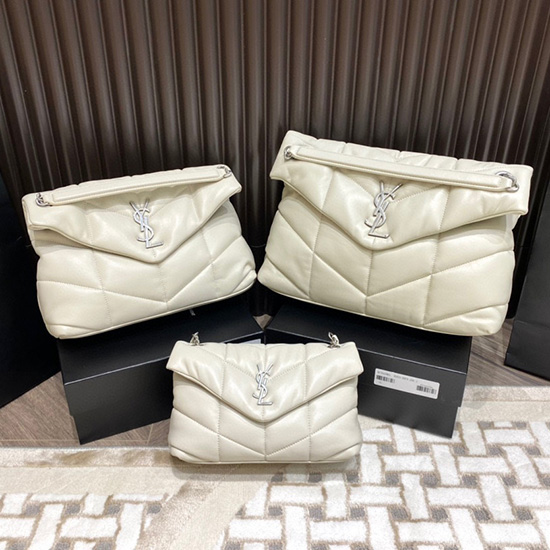 Saint Laurent Loulou Puffer Medium Bag White with Silver 577475