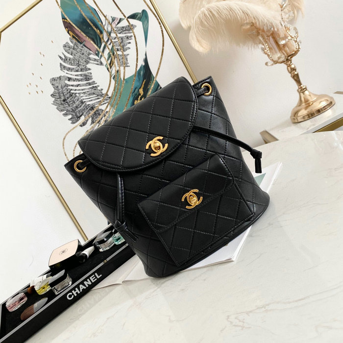 Chanel Lambskin Backpack Black AS88792
