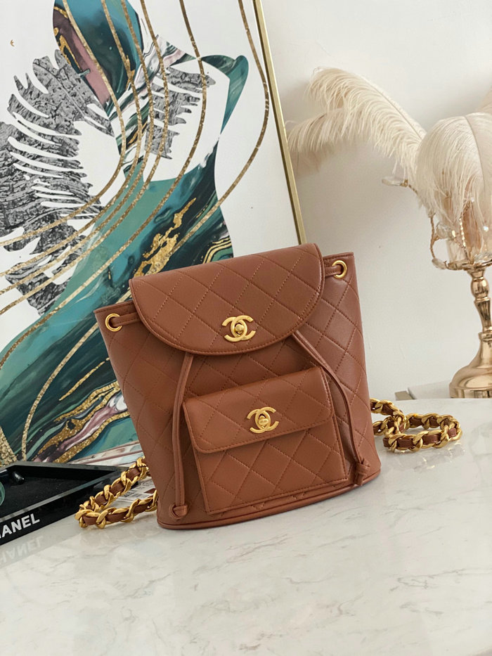 Chanel Lambskin Backpack Brown AS88792
