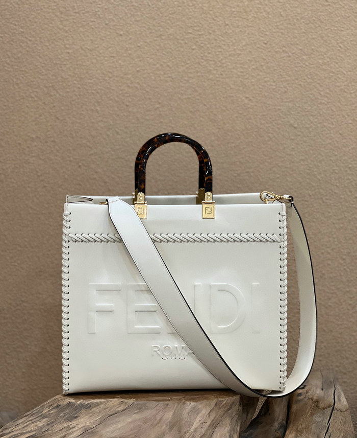 Fendi Sunshine Medium Leather Shopper White F8535