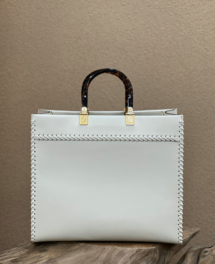 Fendi Sunshine Medium Leather Shopper White F8535