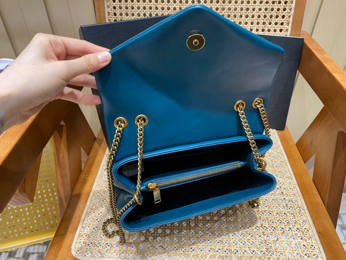 Saint Laurent Small Leather Loulou Chain Bag Blue 494699