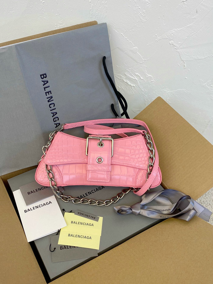 Balenciaga Lindsay Small Crocodile Shoulder Bag Pink B701141