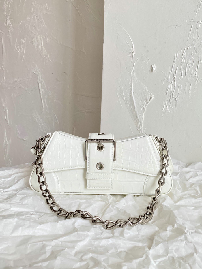 Balenciaga Lindsay Small Crocodile Shoulder Bag White B701141