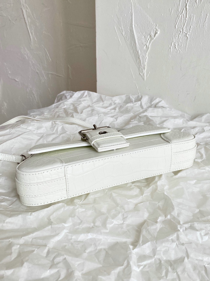 Balenciaga Lindsay Small Crocodile Shoulder Bag White B701141