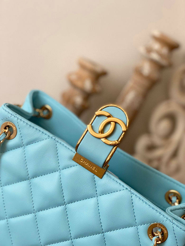 Chanel Lambskin SMALL TOTE Blue AS3477
