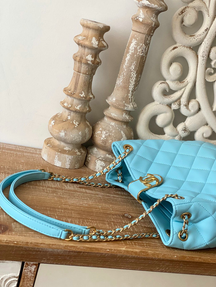 Chanel Lambskin SMALL TOTE Blue AS3477