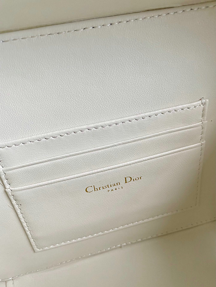 DIOR CARO BOX BAG WITH CHAIN White D7301