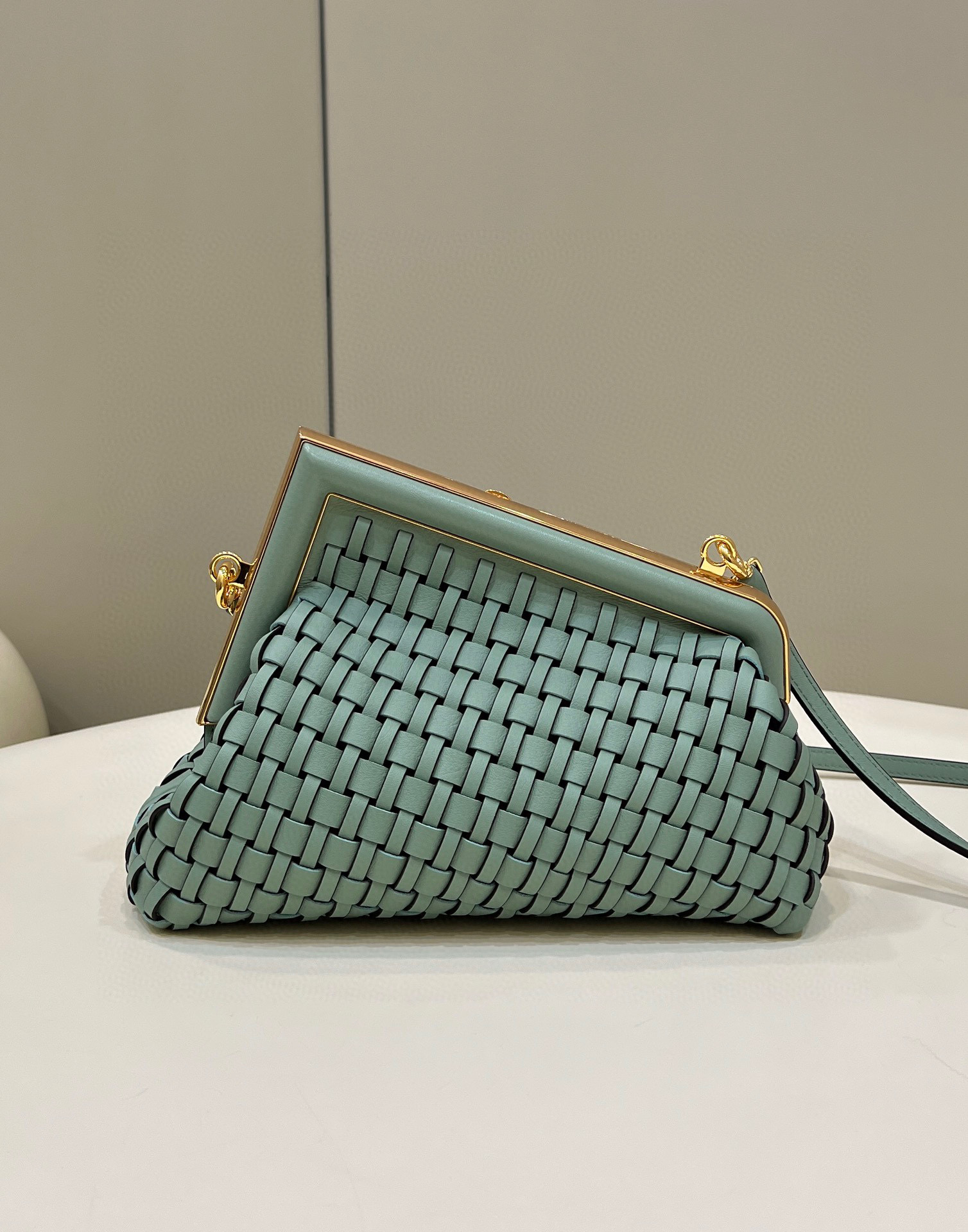 Fendi First Small braided leather bag Green F80103