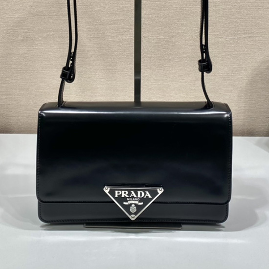 Prada Embleme brushed-leather bag Black 1BD321