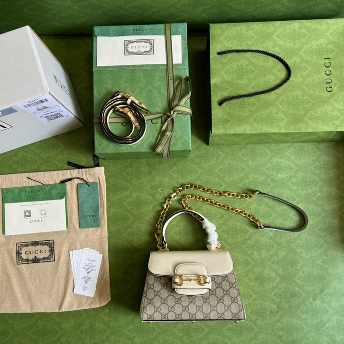 Gucci GG Supreme Horsebit 1955 top handle bag White 703848